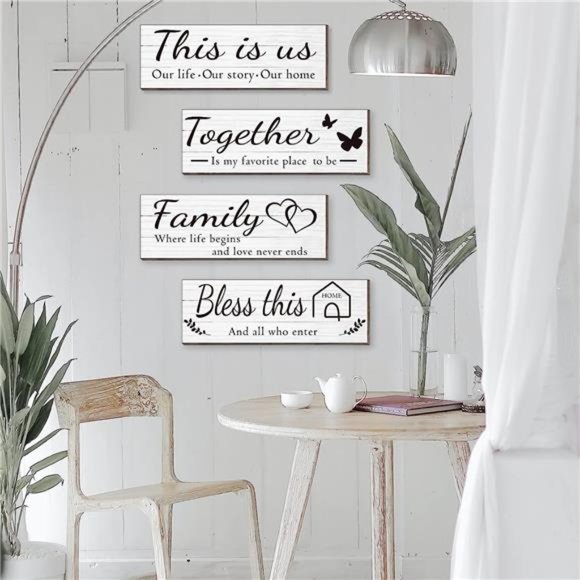 4 Pieces Wooden Home Wall Art Decor, Rustic, Farmhouse THIS IS US/TOGETHER - Picture 5 of 7